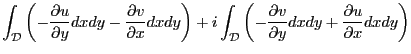 $\displaystyle \int_{\mathcal{D}} \left( -\frac{\partial u}{\partial y}dxdy
-\f...
...-\frac{\partial v}{\partial y}dxdy
+\frac{\partial u}{\partial x}dxdy
\right)$