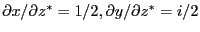 $\partial x/ \partial z^*=1/2, \partial y/\partial z^* =i/2$