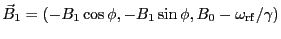 $\vec{B}_1 =(- B_1 \cos \phi, -B_1 \sin \phi,
B_0 -\omega_{\rm rf}/\gamma)$