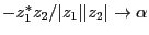 $-z_1^* z_2/\vert z_1\vert\vert z_2\vert \rightarrow \alpha$